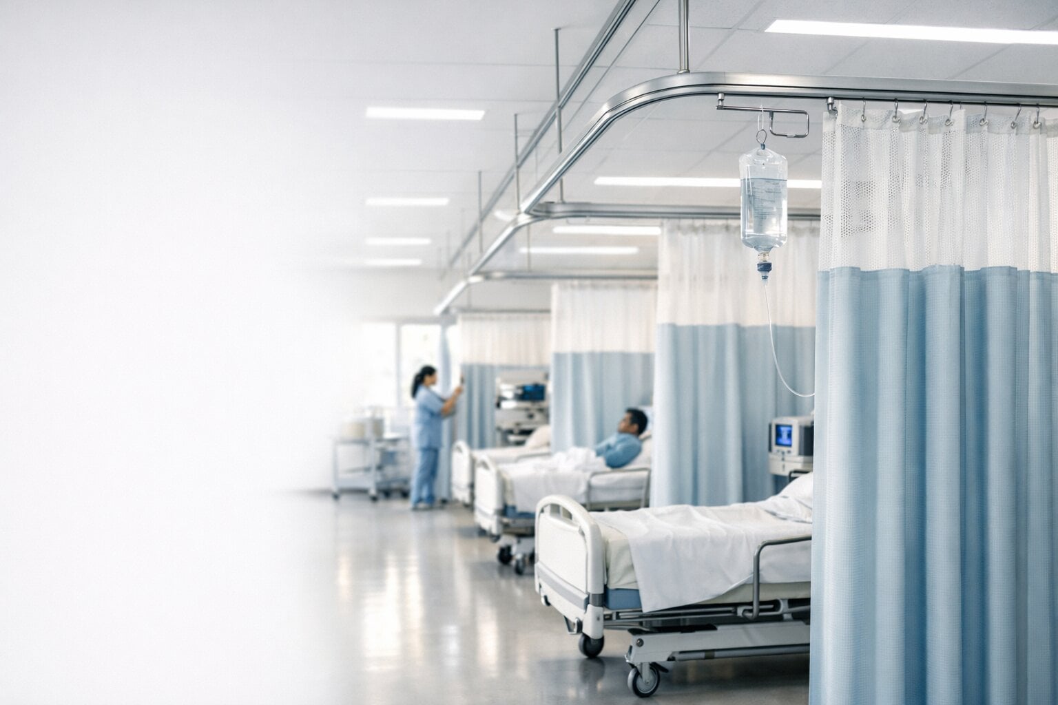 Hospital cubicle privacy curtain system installed in a healthcare facility